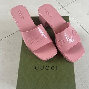 Gucci Pink Rubber Slip On Shoes size 7 with box